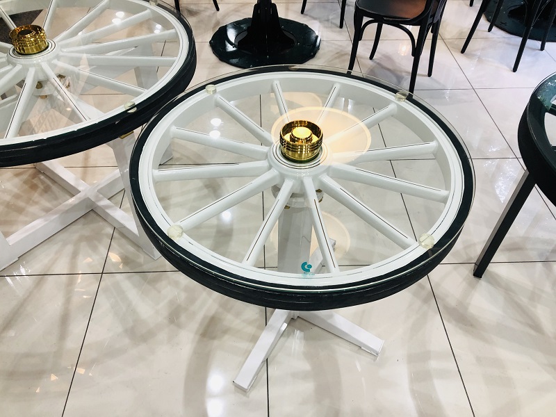 馬車車輪テーブル/白/800φ