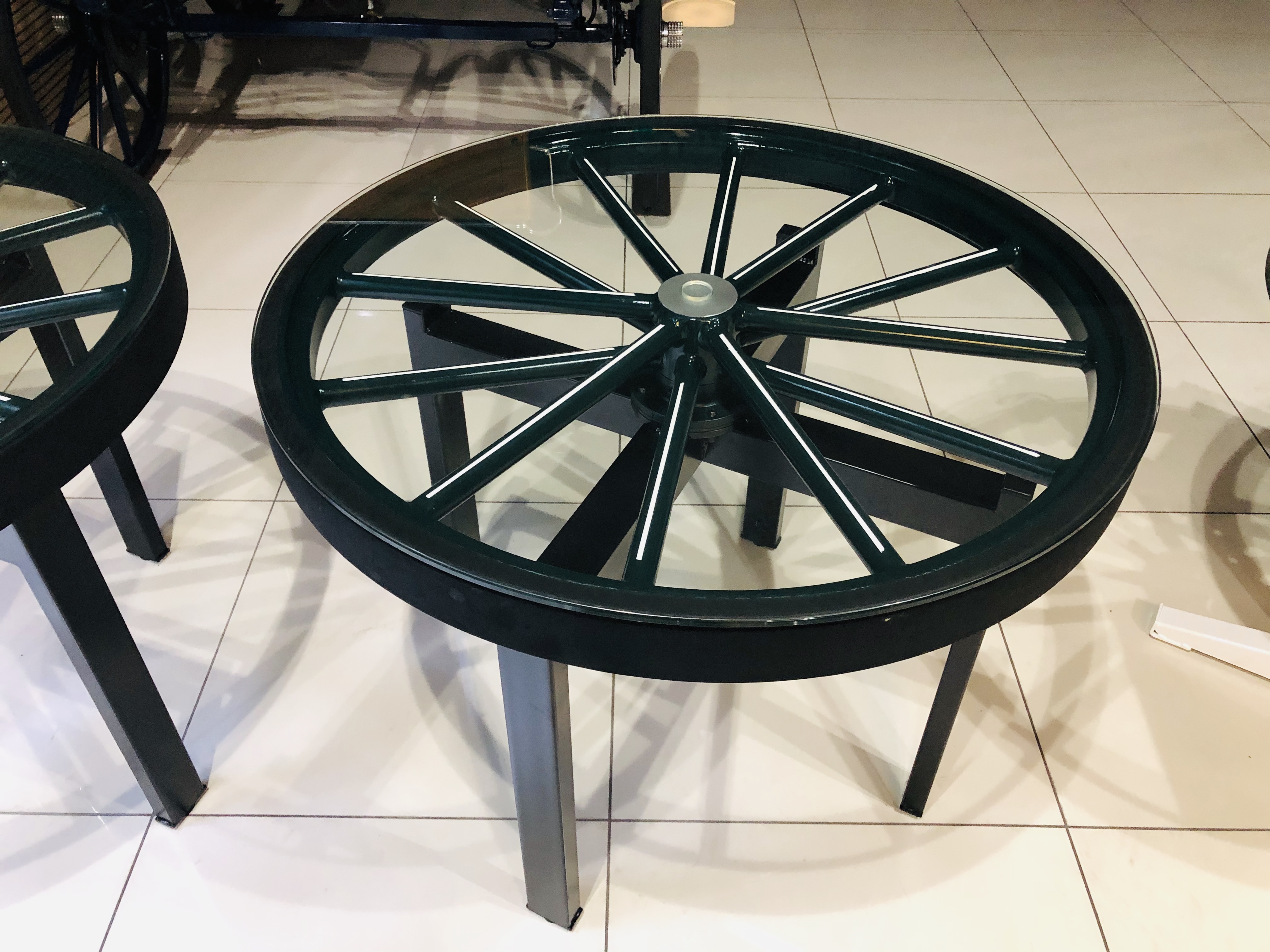 馬車車輪テーブル/緑/900φ